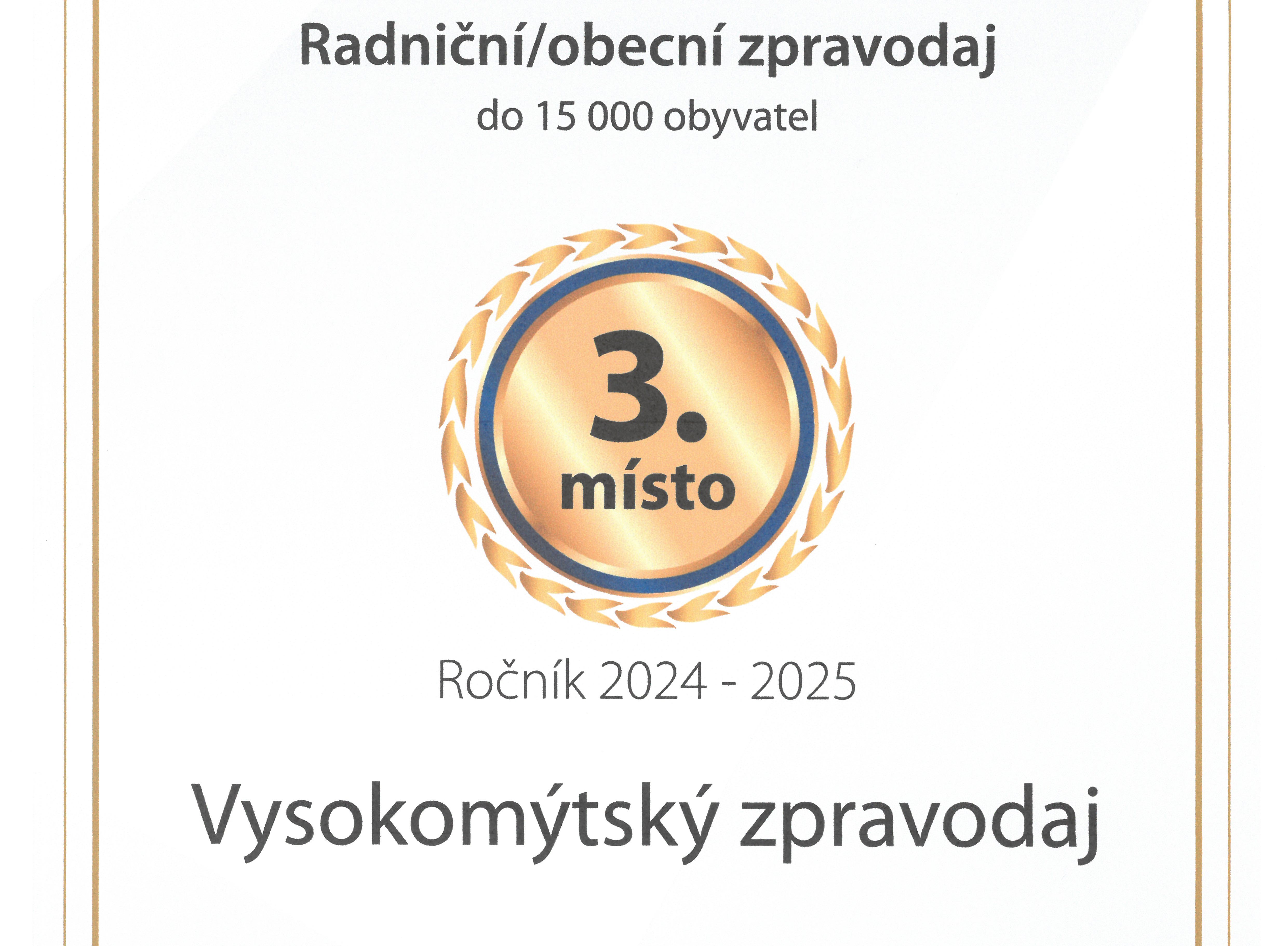 Vysokomýtský zpravodaj získal 3. místo v soutěži Radniční oko